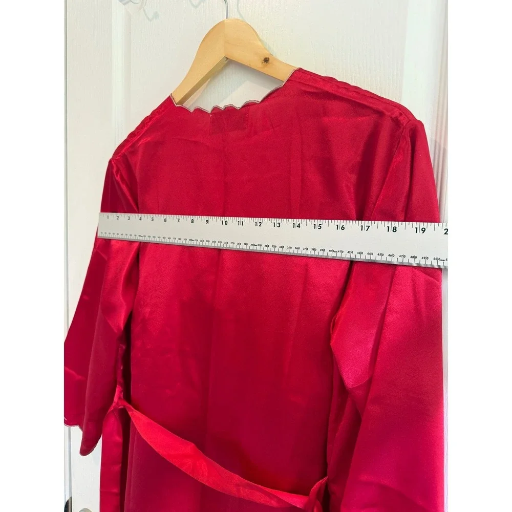 Vintage 100% Silk Peignoir Set Robe Nightgown Embroidered Red Floral Large